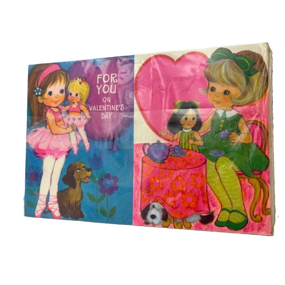 Vintage Hallmark Girls Valentines Sealed 30 Fold Mail Cards NOS 6 Designs USA